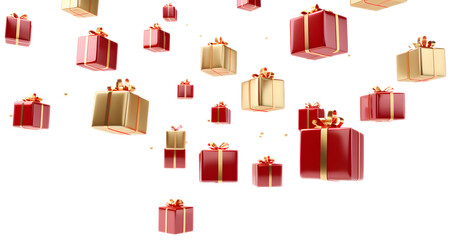Isolated red and gold flying presents gifts