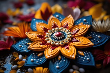 Details of decorated rangoli for diwali festival celebration