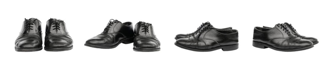 Worn black leather shoes for men isolated on a white background with clipping path