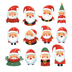 Obraz na płótnie Canvas Christmas color funny cute Santa Claus cartoon character elements icon set.