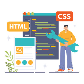 Software development. Coding, back-end and front-end engineering or programming. Software script and algorithm development. Flat vector illustration