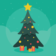 Vector illustration of a New Year tree with gifts, New Year, snow