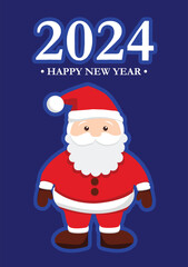 Happy new year greeting card with santa, postcard, vector illustration, happy new year, 2024