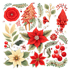 Christmas flower & wreath lovely winter season decoration collection set.