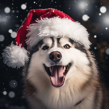 Tier, Hund, Weihnachten, Weihnachtsm&uuml;tze, Husky, Winter, animal, dog, christmas, santa hat, husky, winter,
