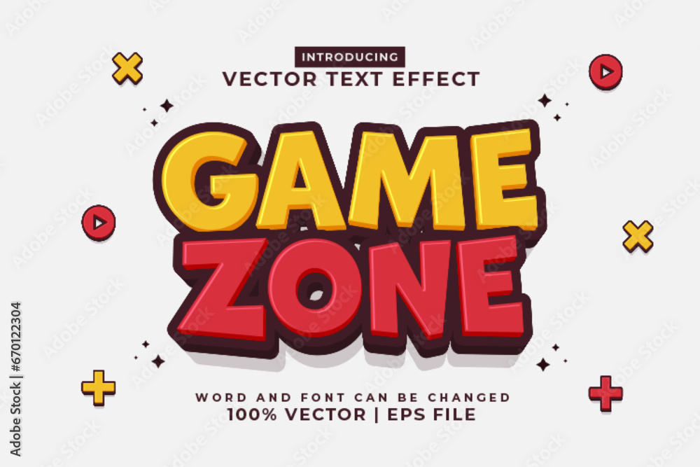 Fototapete editable text effect game zone 3d cartoon template style premium vector