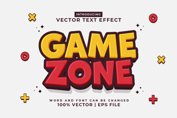 Editable text effect Game Zone 3d cartoon template style premium vector - obrazy, fototapety, plakaty