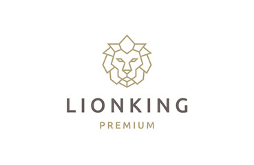 Lion king with line art style logo design template flat vector