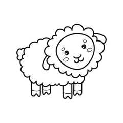 Sheep. Coloring page, coloring book page. Black and white vector illustration.