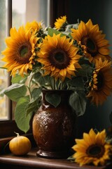 Beautiful sunflowers in vase 