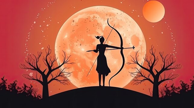 Happy Dussehra with an vector illustration of Lord Rama bow arrow and moon background for Indian festival Dussehra. no text 
