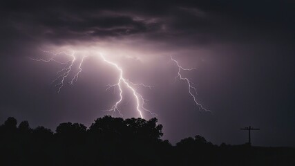 lightning in the night _A stunning image of a big lightning bolt in the sky, creating a contrast of light and dark.  