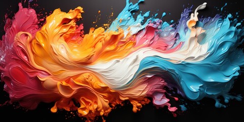 Abstract multicolored oil painting on canvas. Smears of multi-colored paint. Interior wallpaper
