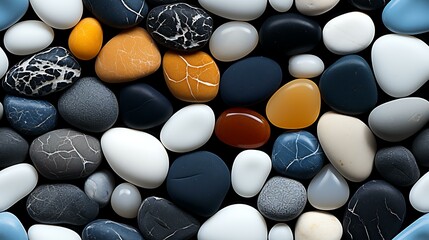 Um caminho de cascalho se estende pela moldura, cada pedra apresentando uma textura e cor distintas. Os seixos formam um mosaico tátil, convidando à exploração. - obrazy, fototapety, plakaty