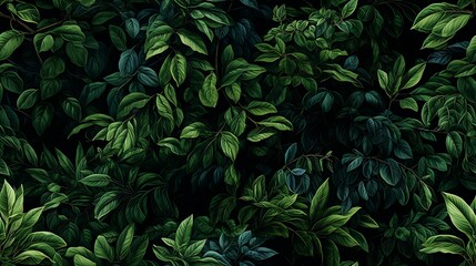 Um exuberante dossel de floresta preenche o quadro, com folhas de várias formas e tonalidades. A intricada rede de veias e cores revela os desenhos intricados da natureza. - obrazy, fototapety, plakaty