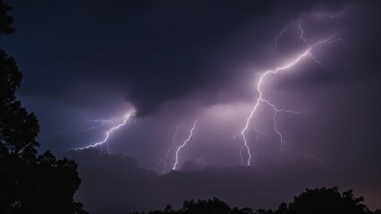 Naklejka na ściany i meble lightning in the night flash of lightning on dark background thunderstorm