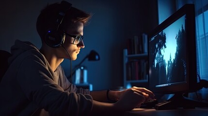Young gamer playing online video games while streaming on social media - Youth people addicted to new technology game  - obrazy, fototapety, plakaty