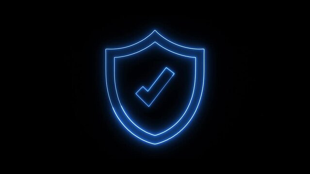 Cyber security glowing icon with shield and check mark. Security concept.