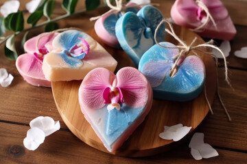 Bars of handmade natural soap with herbs and flowers, Valentine's day gift