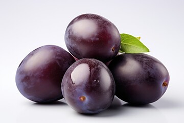 Fototapeta premium Fresh and Sweet Plums: Organic Purple Delights on a White Background