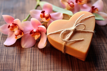 Bars of handmade natural soap with herbs and flowers, Valentine's day gift