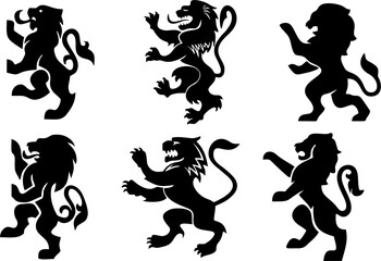 Royal heraldic black lions set in high HD resolution, isolated on white background. Easy to use in designing logo,  poster, banner or flyer. - obrazy, fototapety, plakaty