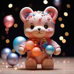 Joyful Jubilation: A Pink-Haired Teddy Bear's Party