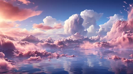 Crédence de cuisine en verre imprimé Rose clair Céu com nuvens de algodão
