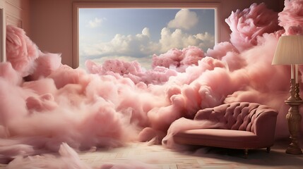 Sofá no céu com nuvens de algodão