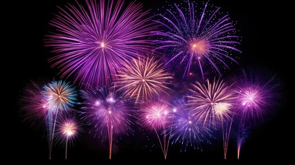 Multicolored fireworks on a dark background. Banner for the site. Place for text. Wallpaper for holidays. Festive light