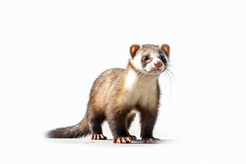 ferret on white background,Curious Explorer: A Ferret on Two Feet