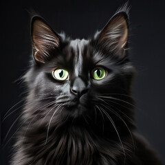 Mysterious Elegance: A Black Cat's Enigmatic Stare,black cat portrait,portrait of a cat