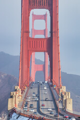 Close-up iew of Golden Gate bridge, one of the world's most famous attractions, photographed from...