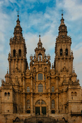 Fototapeta na wymiar The majestic facade of the Cathedral of Santiago de Compostela in Spain, a masterpiece of Gothic architecture