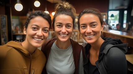 Obraz premium 3 woman celebrating in a cafe after workout