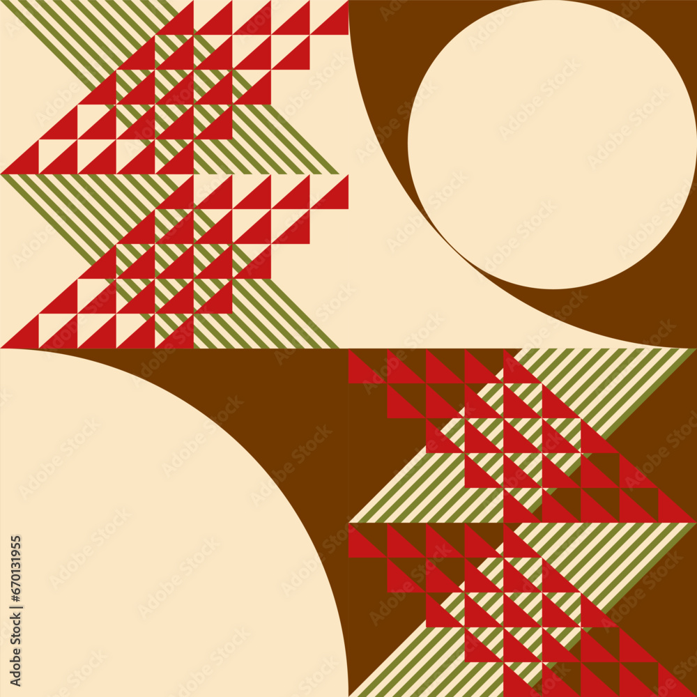 Poster Modern abstract geometric  vector seamless pattern with simple elements and shapes like circle, square and triangle. Graphic pastel colored minimalist background.