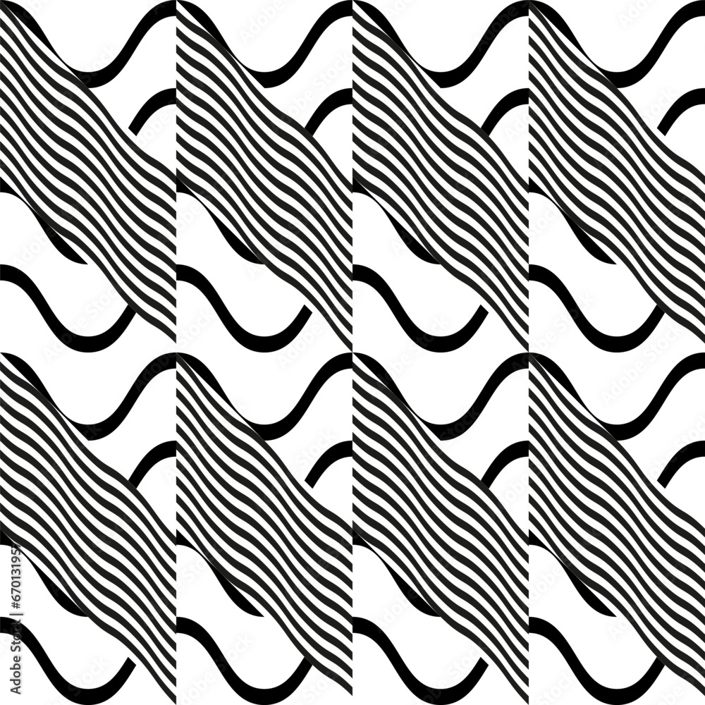 Poster Modern abstract geometric contemporary vector seamless diagonal pattern with simple elements and shapes. Graphic black and white minimalist background.
