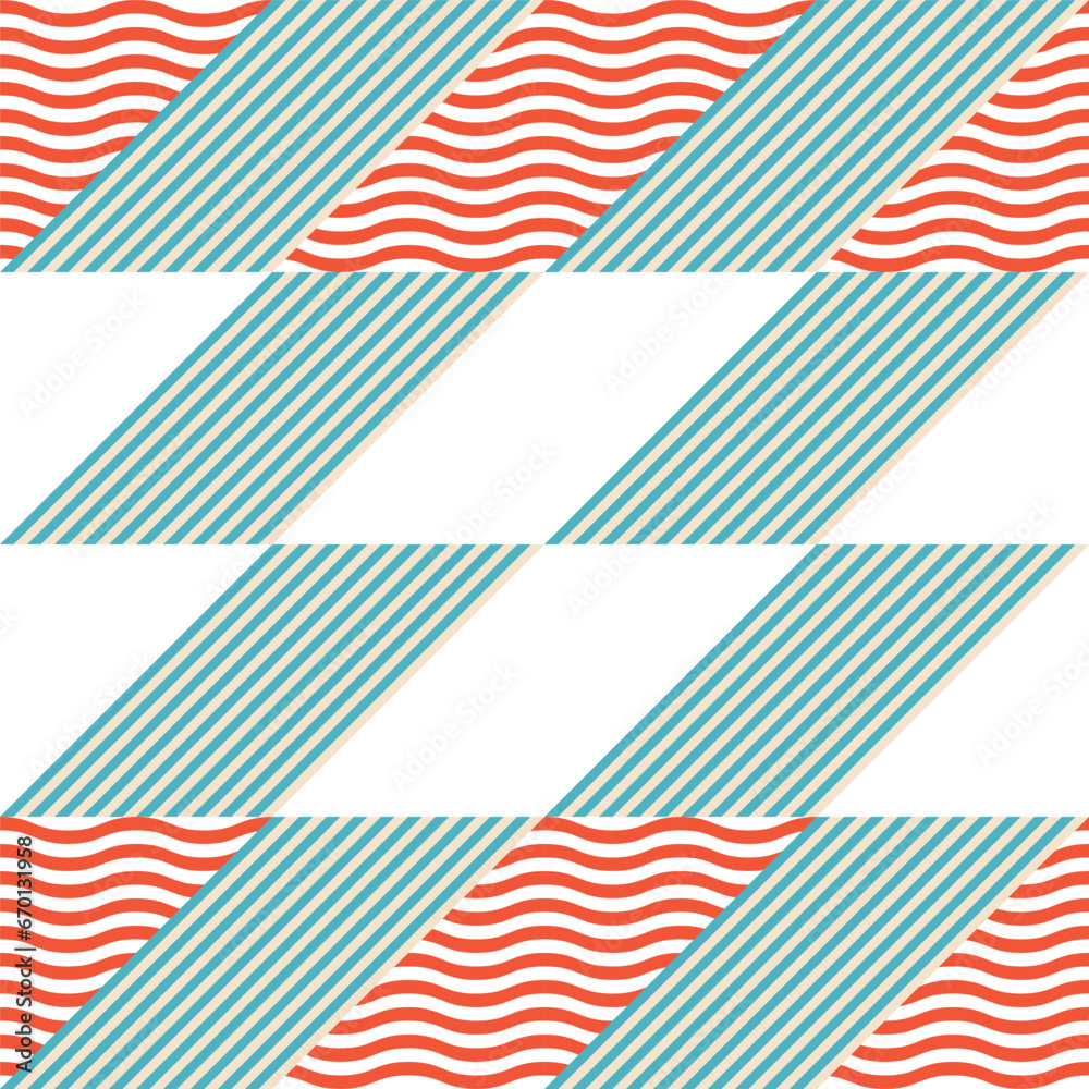 Fototapete Modern abstract geometric contemporary vector seamless diagonal pattern with simple elements and shapes. Graphic pastel colored minimalist background.