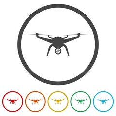 Drone icon. Set icons in color circle buttons