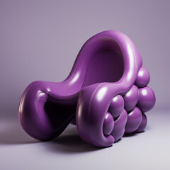 Single-person grape design chair, for kids, comfortable, simple, futuristic, sophisticated, luxurious, violet, background, proportional, functional, new sensibilities ahead of time, pursuing a future 