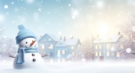 Snowman with broom in snow