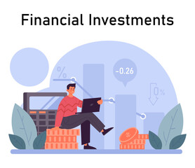 Financial planning. Personal and family budget development, expense management. Investing money. Financial well-being. Flat vector illustration