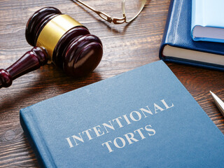 Intentional torts book with gavel as symbol of law. - obrazy, fototapety, plakaty