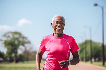 Fototapeta premium Elderly mixed African person going for a jog around the neighborhood