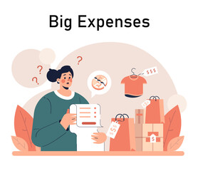 Impulsive buying. Shopaholic money problems. Consumer doing useless purchases without thoughtful consideration or planning. Spontaneous buying. Flat vector illustration