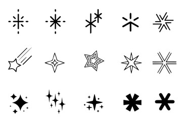 Fototapeta premium Sparkle star icons. Shine icons. Stars sparkles vector. Starburst flower sale badge. Star blank label, stickers emblem and sun ray frames
