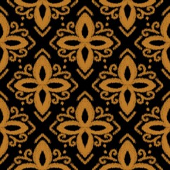 Seamless yellow fabric pattern with black background.
