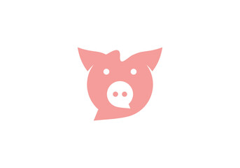 simple pig chat logo design vector illustration
