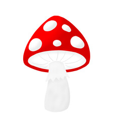 Cute cartoon fly agaric or amanita mushroom. Mushroom with red hat with white dots. Illustration