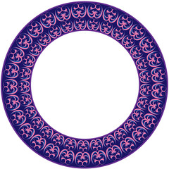 Vector round frame in the form of a beautiful pink and purple pattern on a white background